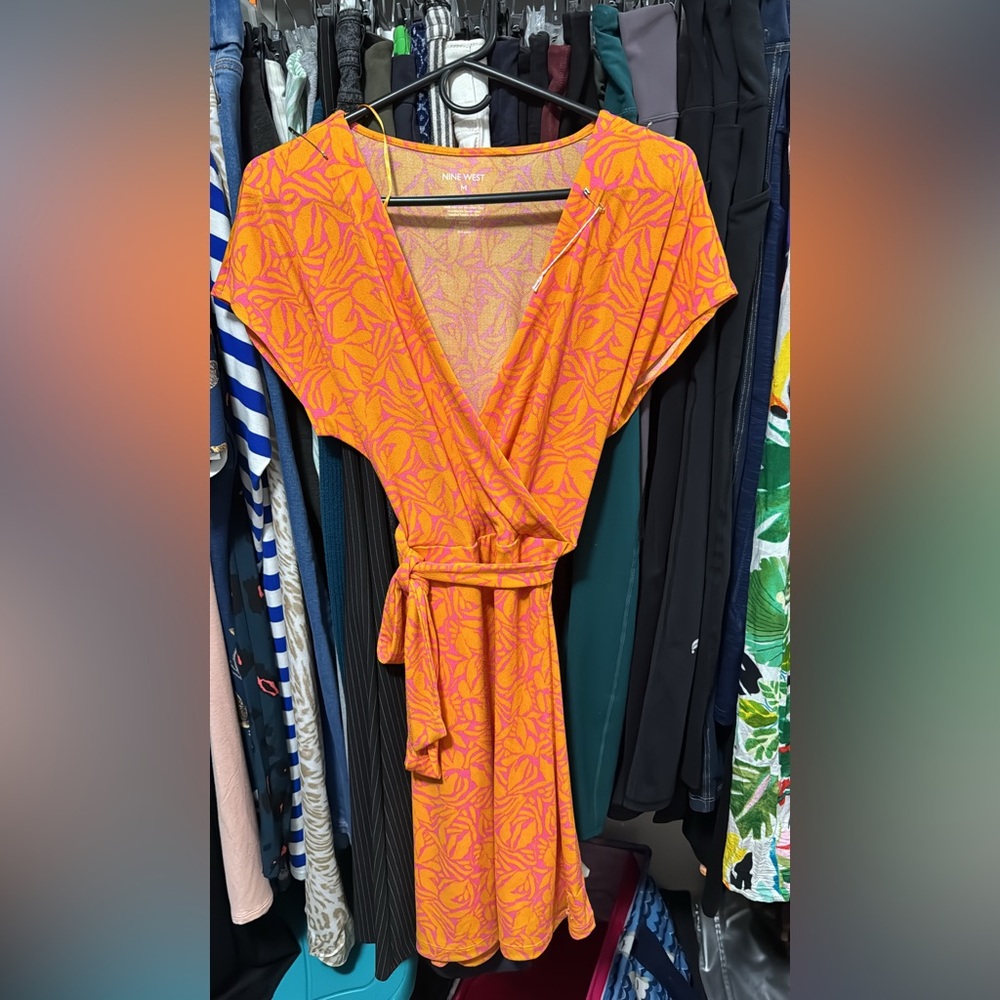 Vibrant Orange and Pink Wrap Dress